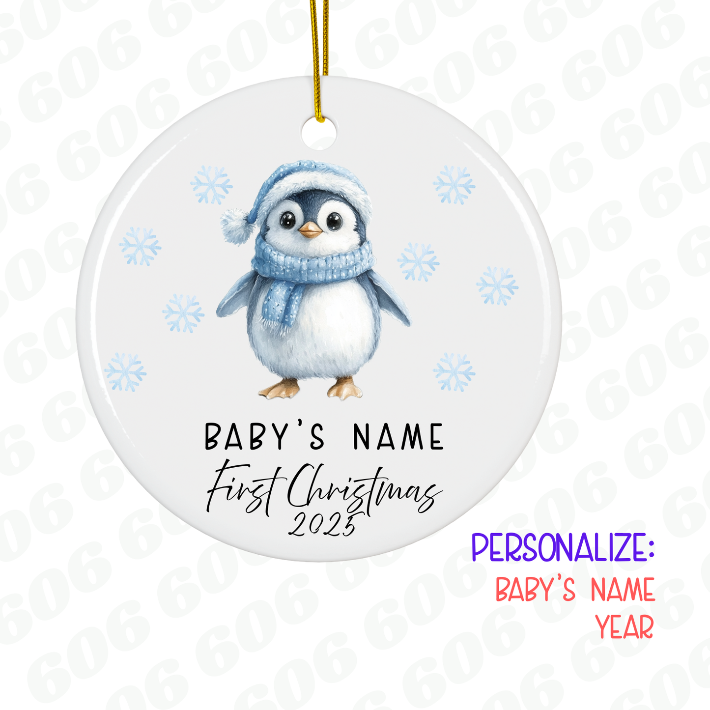 Cozy Penguin First Christmas Ornament – Personalized Ceramic Keepsake
