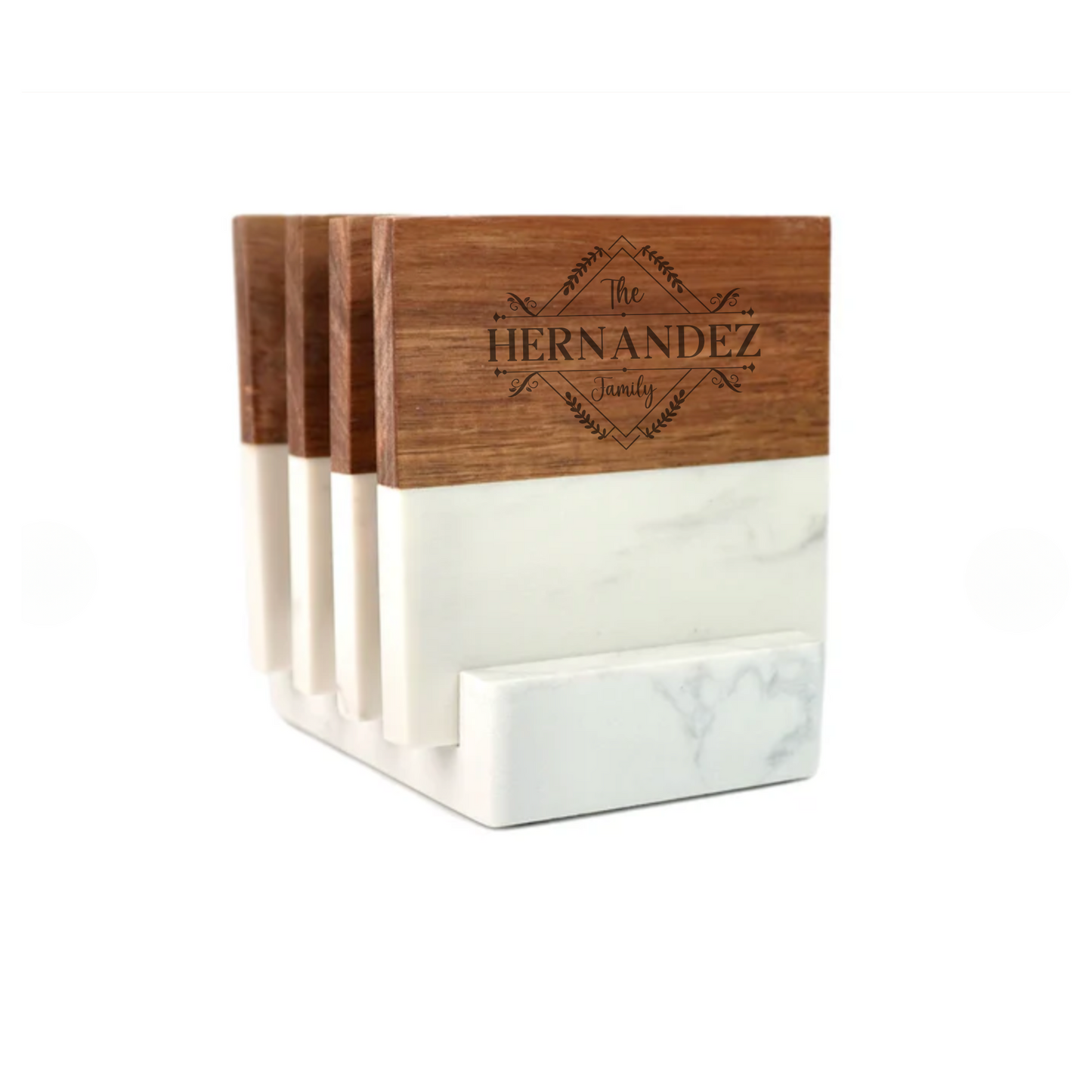 Personalized Monogram Marble & Wood Coaster Set