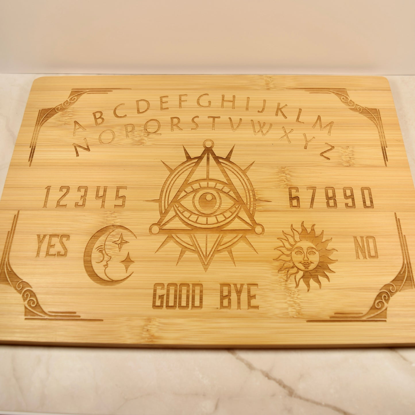 Bamboo Ouija Board Cutting Board with Matching Planchette – 12x9" Engraved Halloween Charcuterie Board