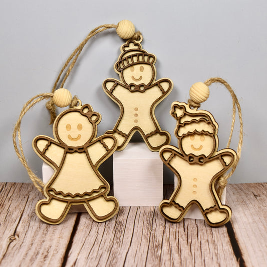 Set of 3 Layered Wood Gingerbread Ornaments – Handmade Walnut & Basswood with Beehive Bead