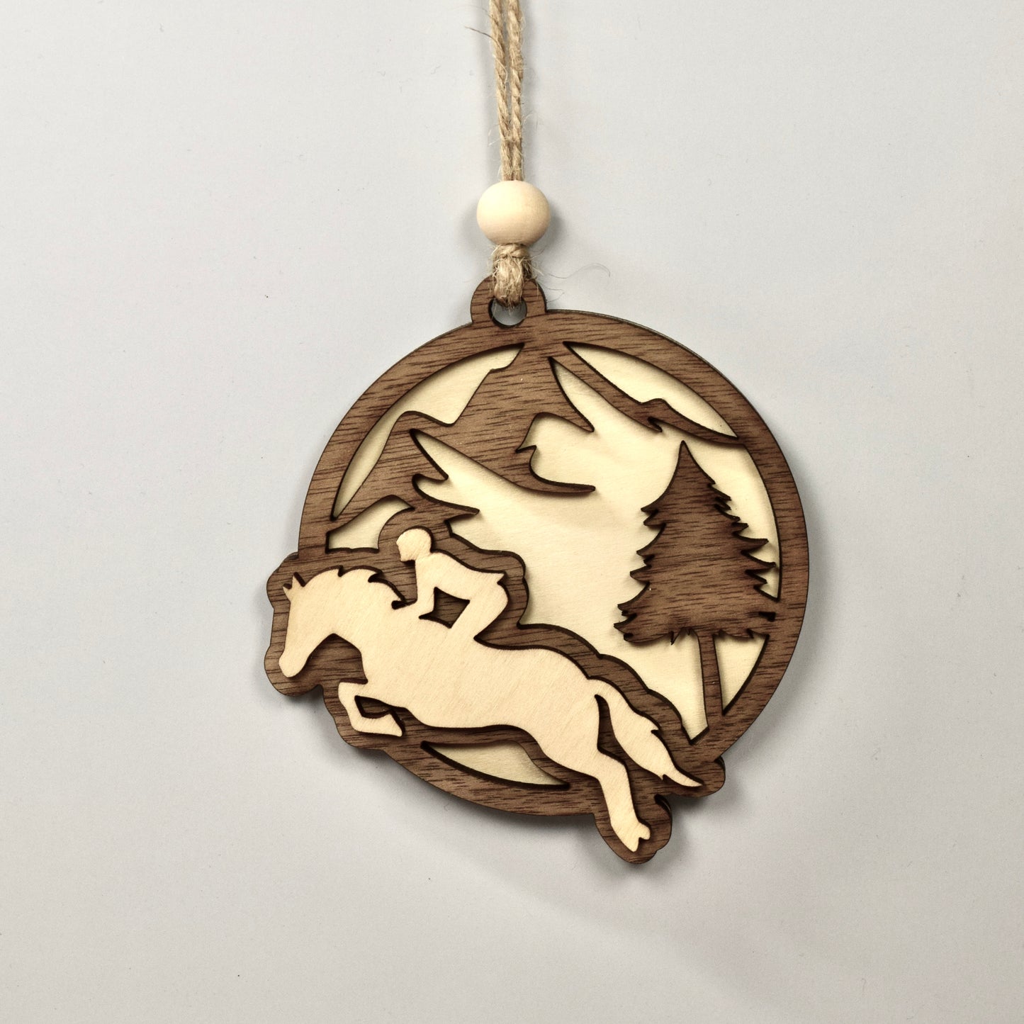 Handmade 3-Layer Wood Ornament – Rustic Basswood & Walnut - Equestrian