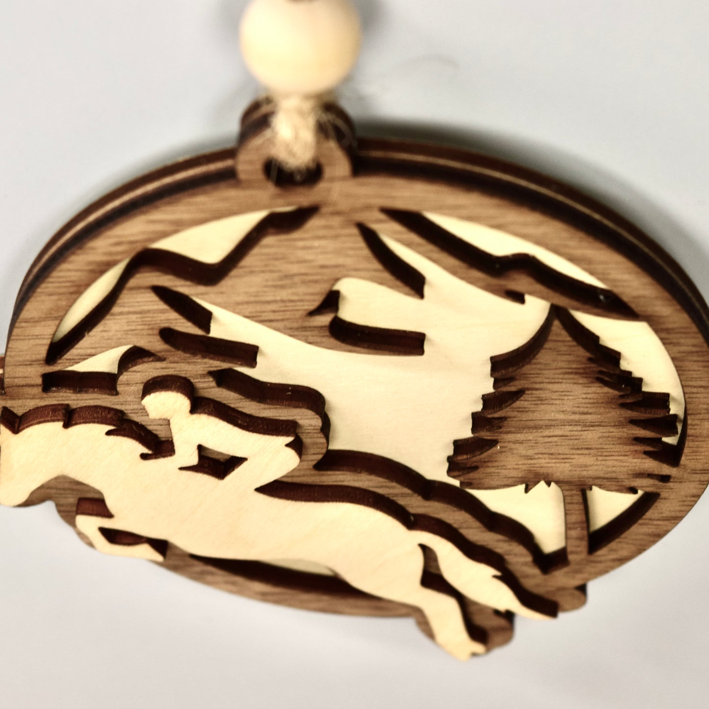 Handmade 3-Layer Wood Ornament – Rustic Basswood & Walnut - Equestrian