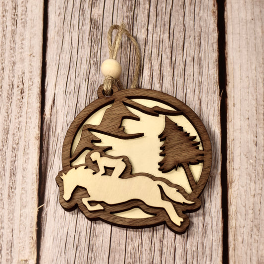 Handmade 3-Layer Wood Ornament – Rustic Basswood & Walnut - Equestrian