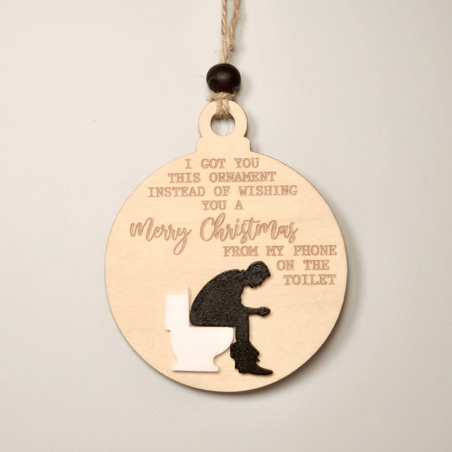 Cheeky Holiday Ornament – “Merry Christmas from the Toilet” Engraved Wood & Acrylic