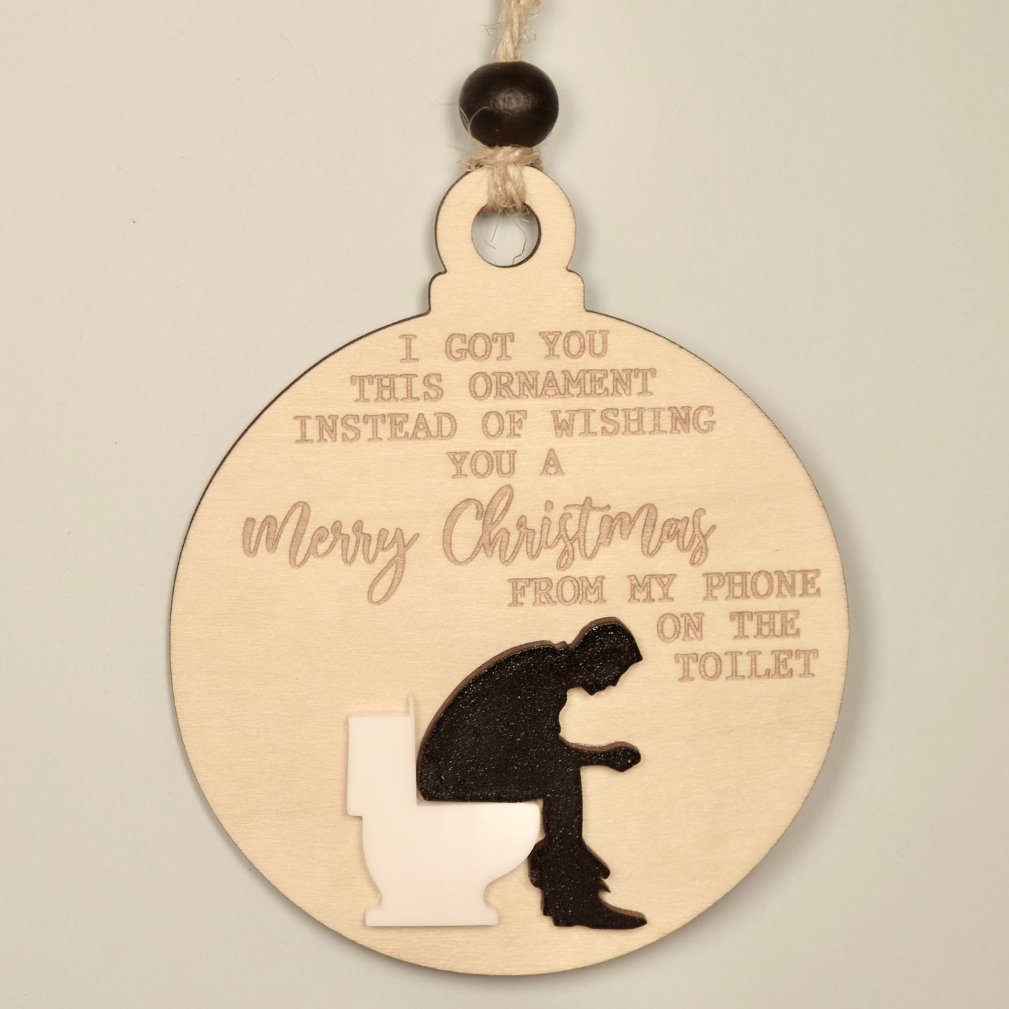 Cheeky Holiday Ornament – “Merry Christmas from the Toilet” Engraved Wood & Acrylic