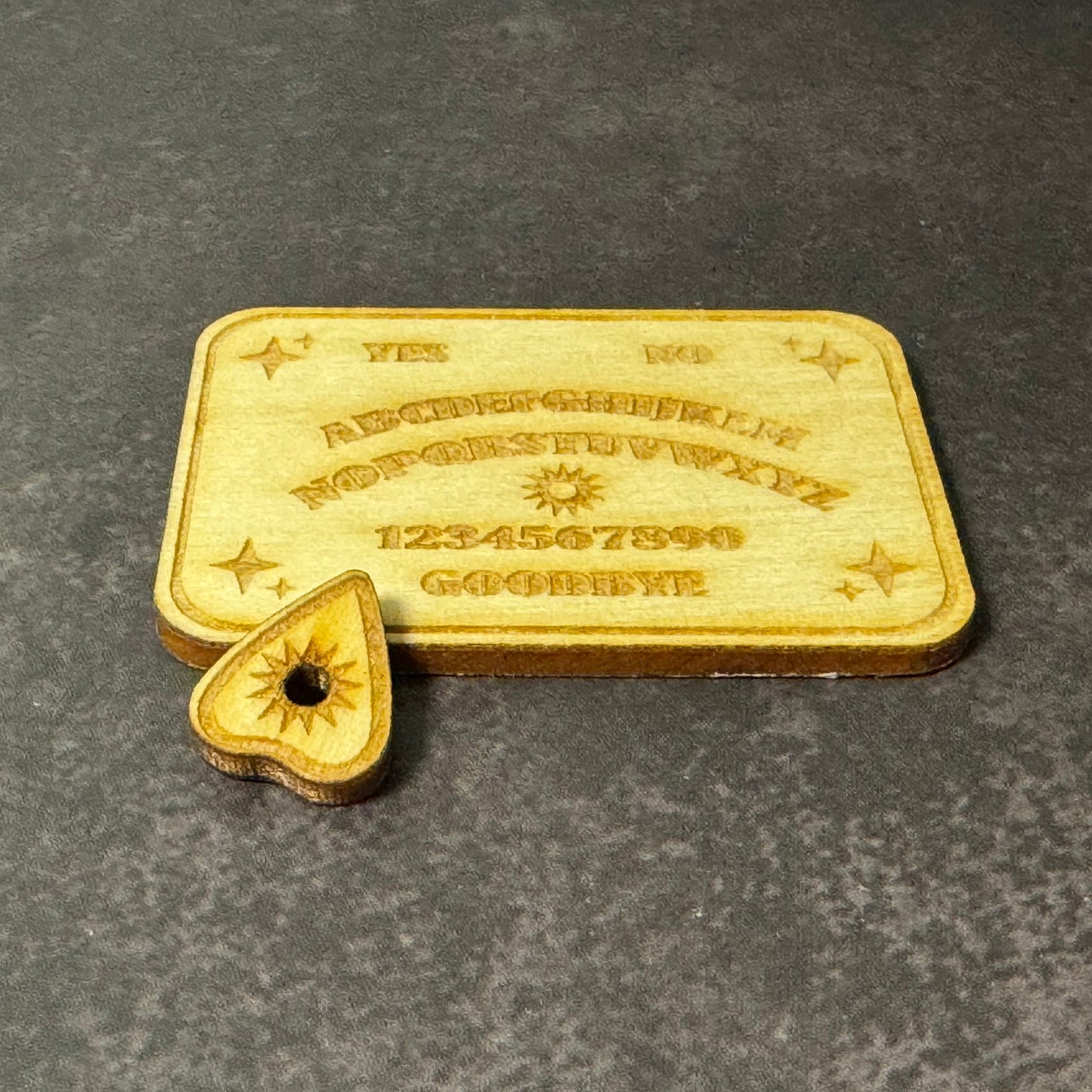 Mini Ouija Board - Handcrafted Engraved Wood Planchette & Board