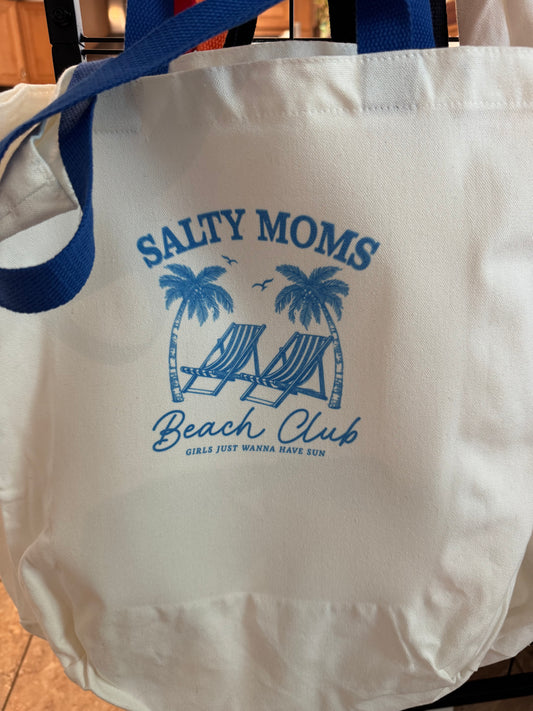 Salty Moms Beach Club Canvas Tote Bag