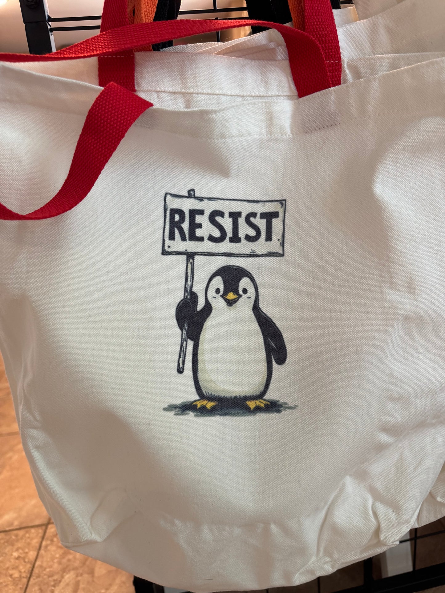 Penguin Protest Canvas Tote Bag