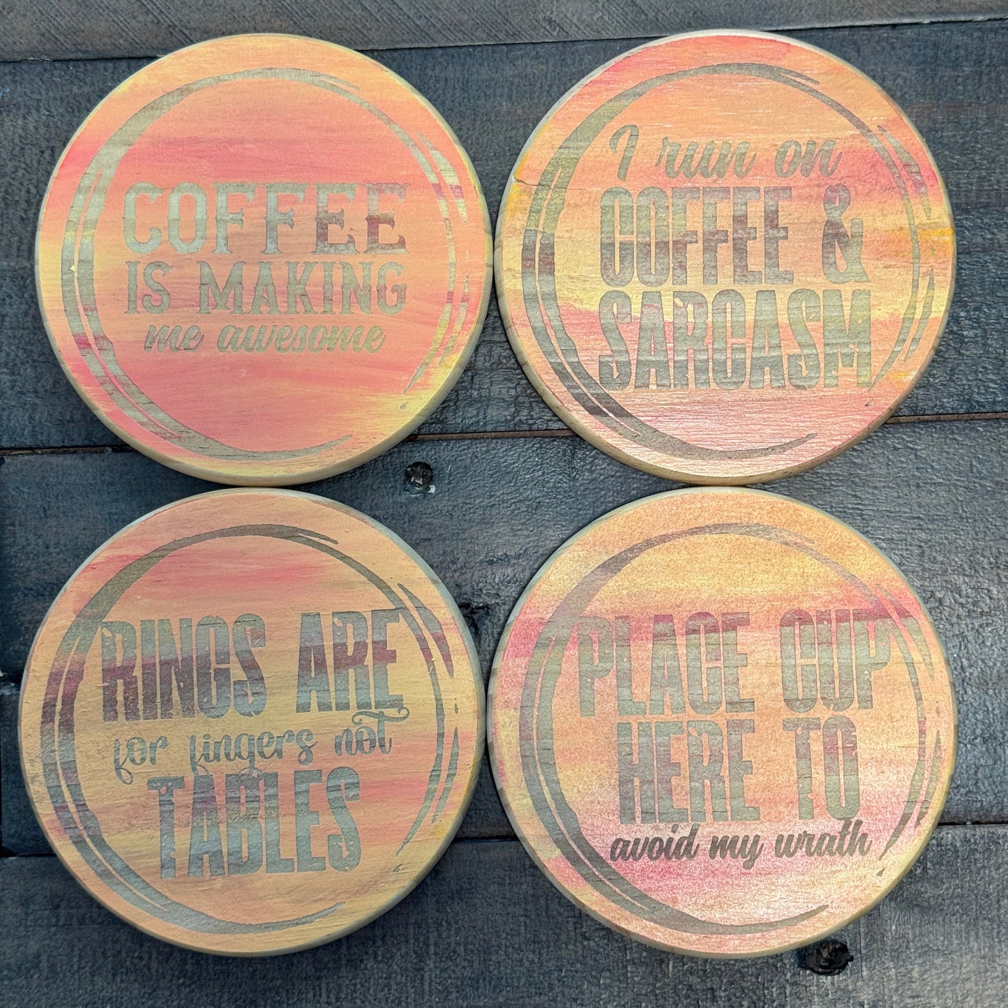 Hand Painted & Engraved Wood Coaster Sets