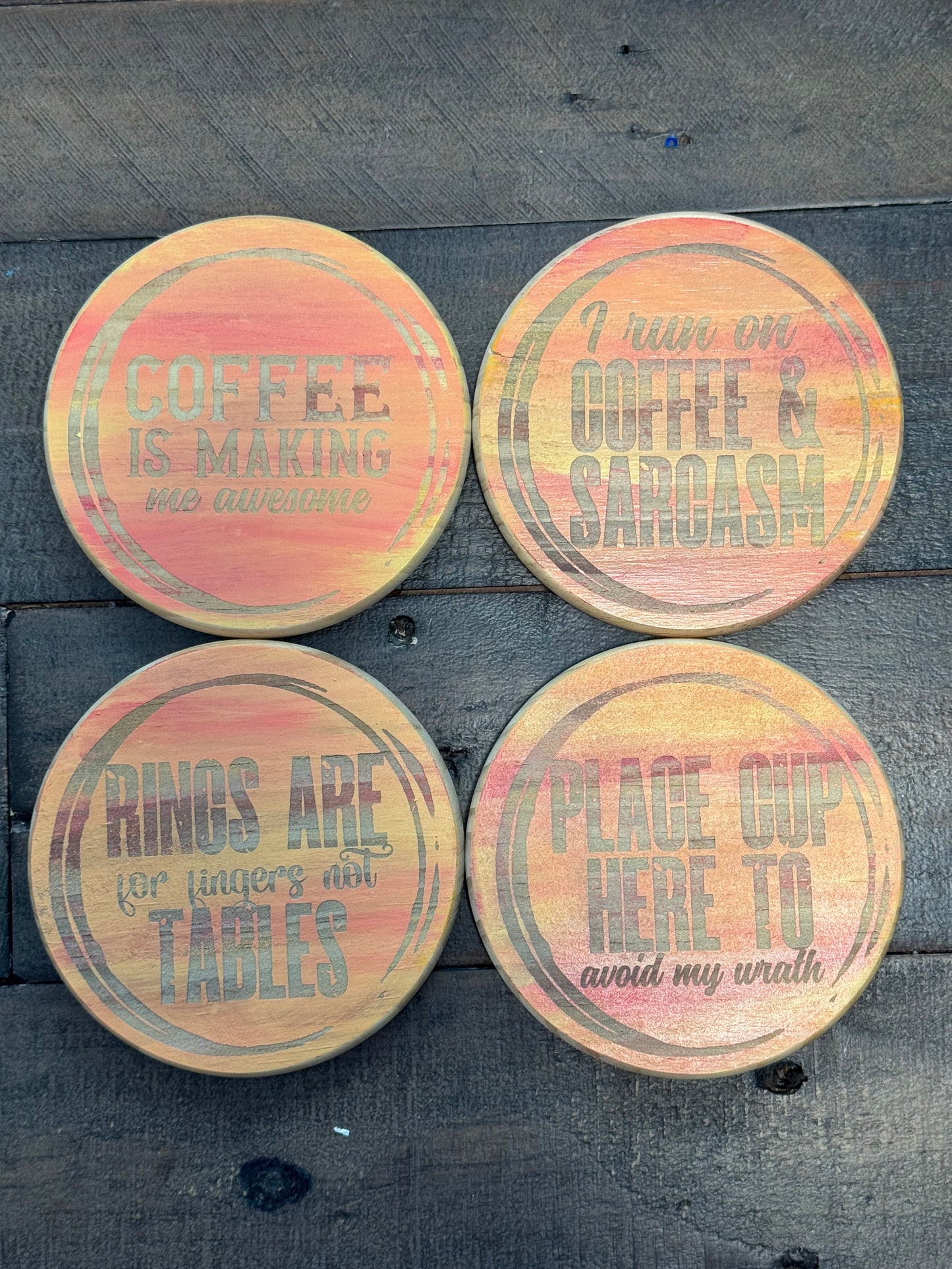 Coffee Is Making Me Awesome Hand Painted & Engraved Wood Coaster Set