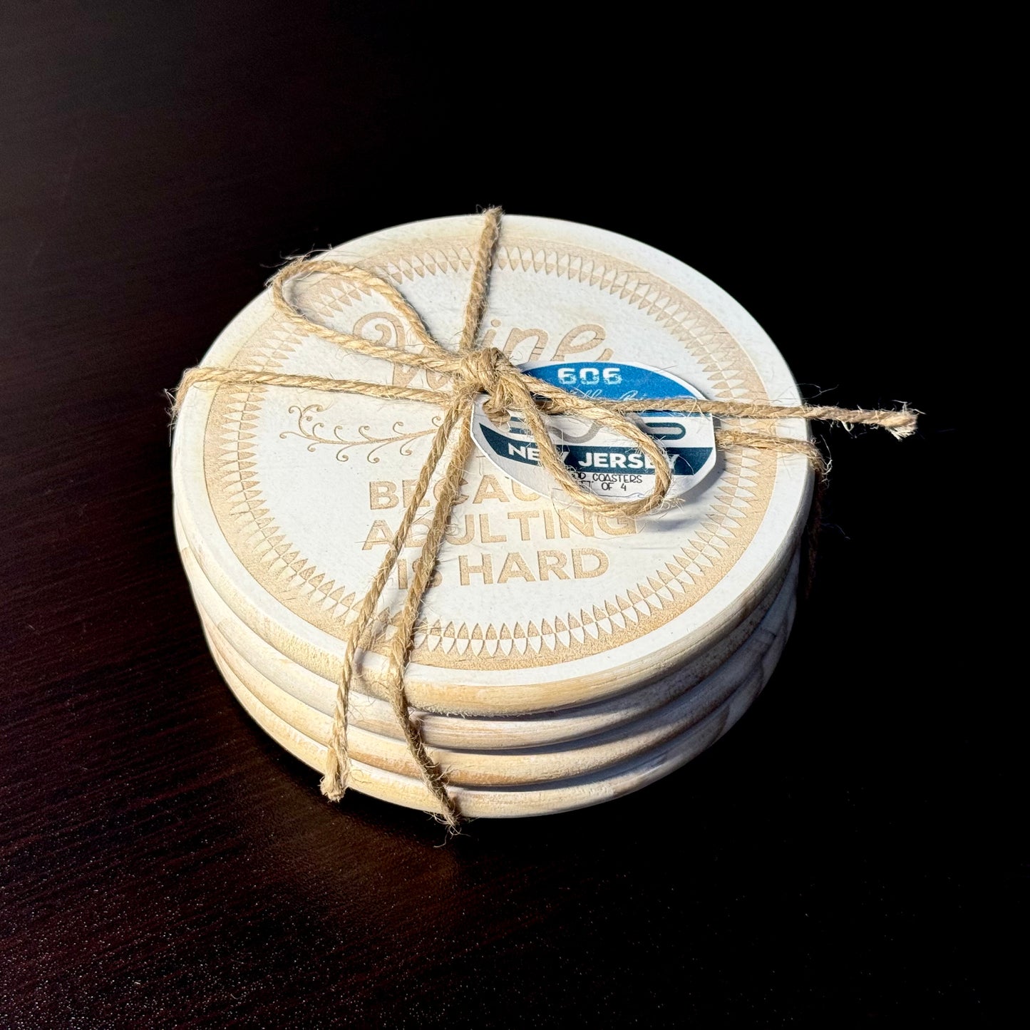 It's Always Wine O'clock Hand Painted & Engraved Wood Coaster Set