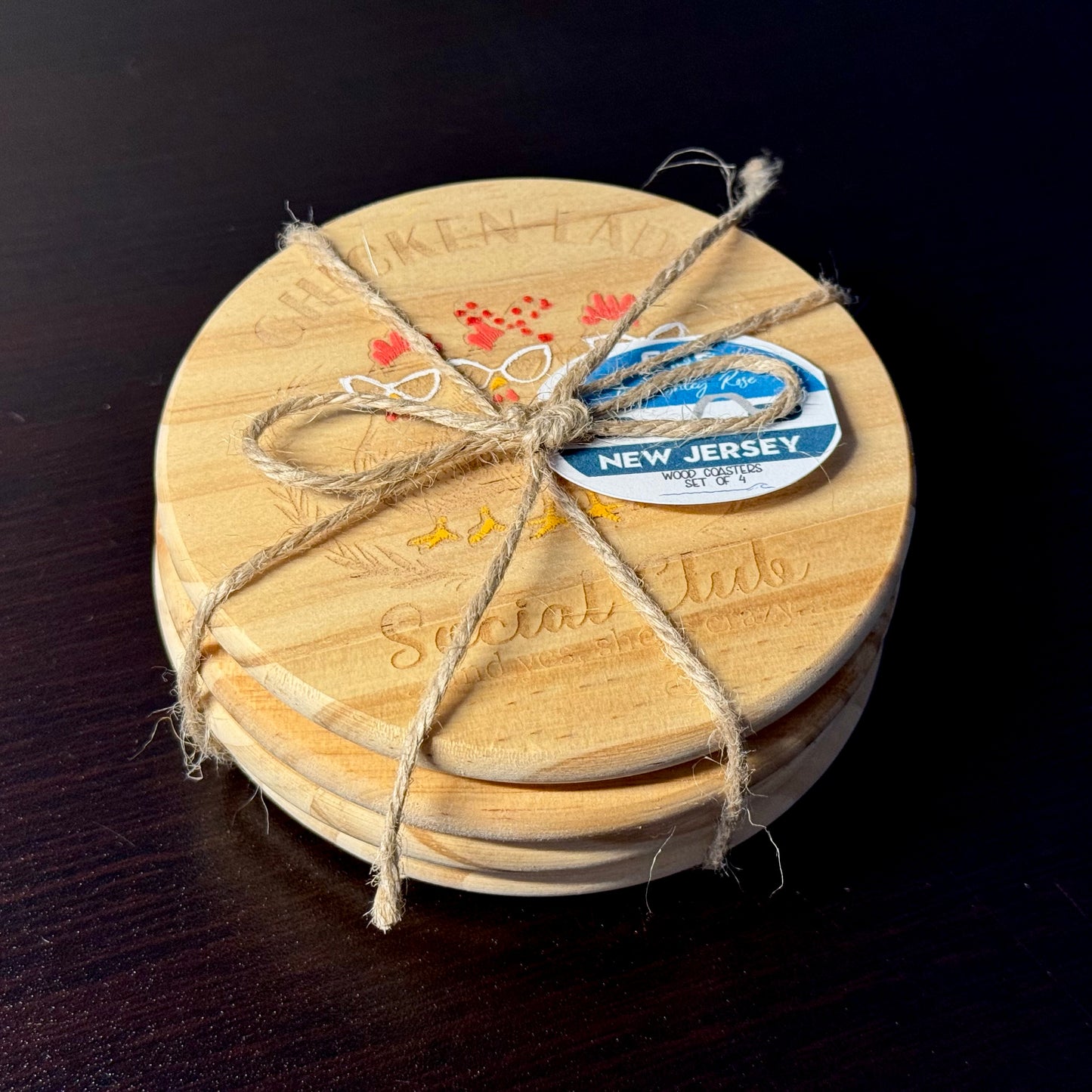 Chicken Lady Social Club Hand Painted & Engraved Wood Coaster Set