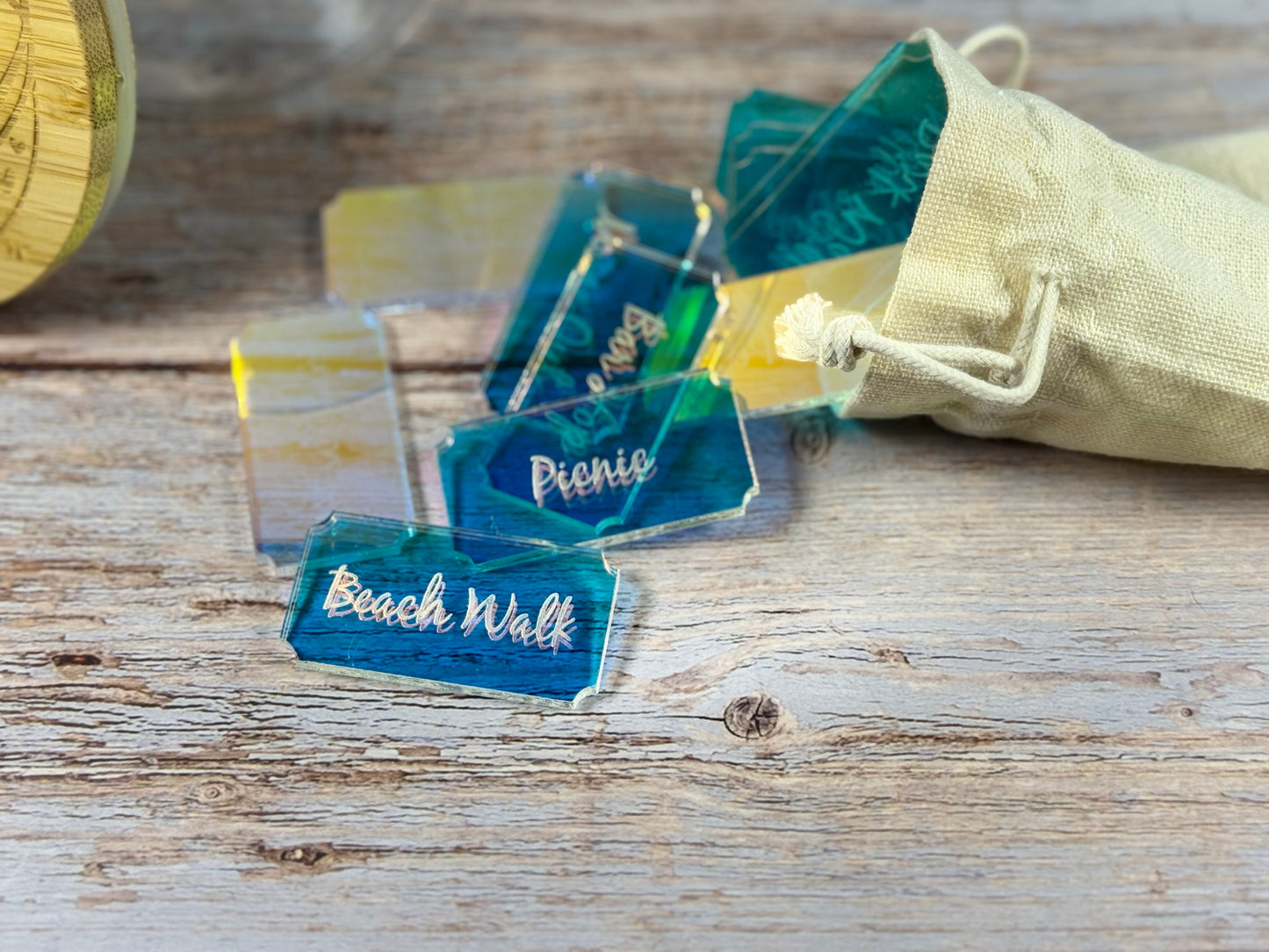 Couples’ Activity Jar – Personalized Wood Lid & Iridescent Date Night Tokens