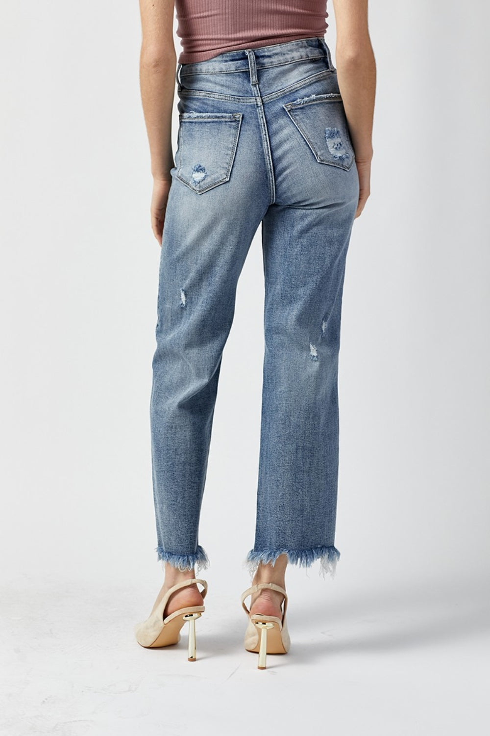 High Waist Raw Hem Straight Jeans