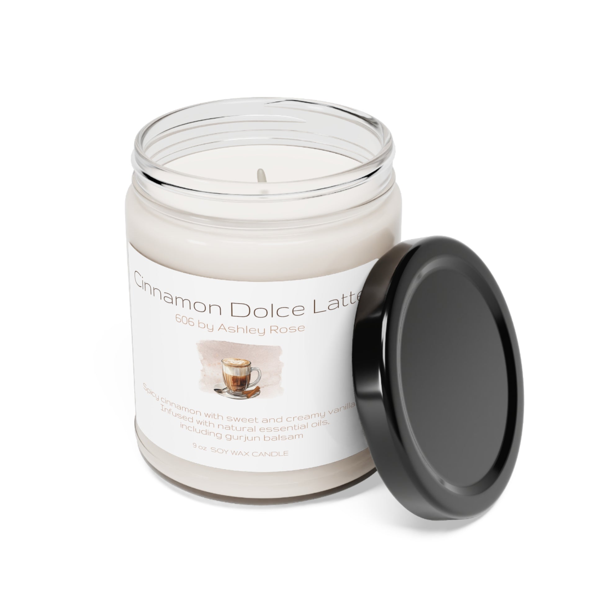 Cinnamon Dolce Latte Scented Soy Candle, 9oz, open lid