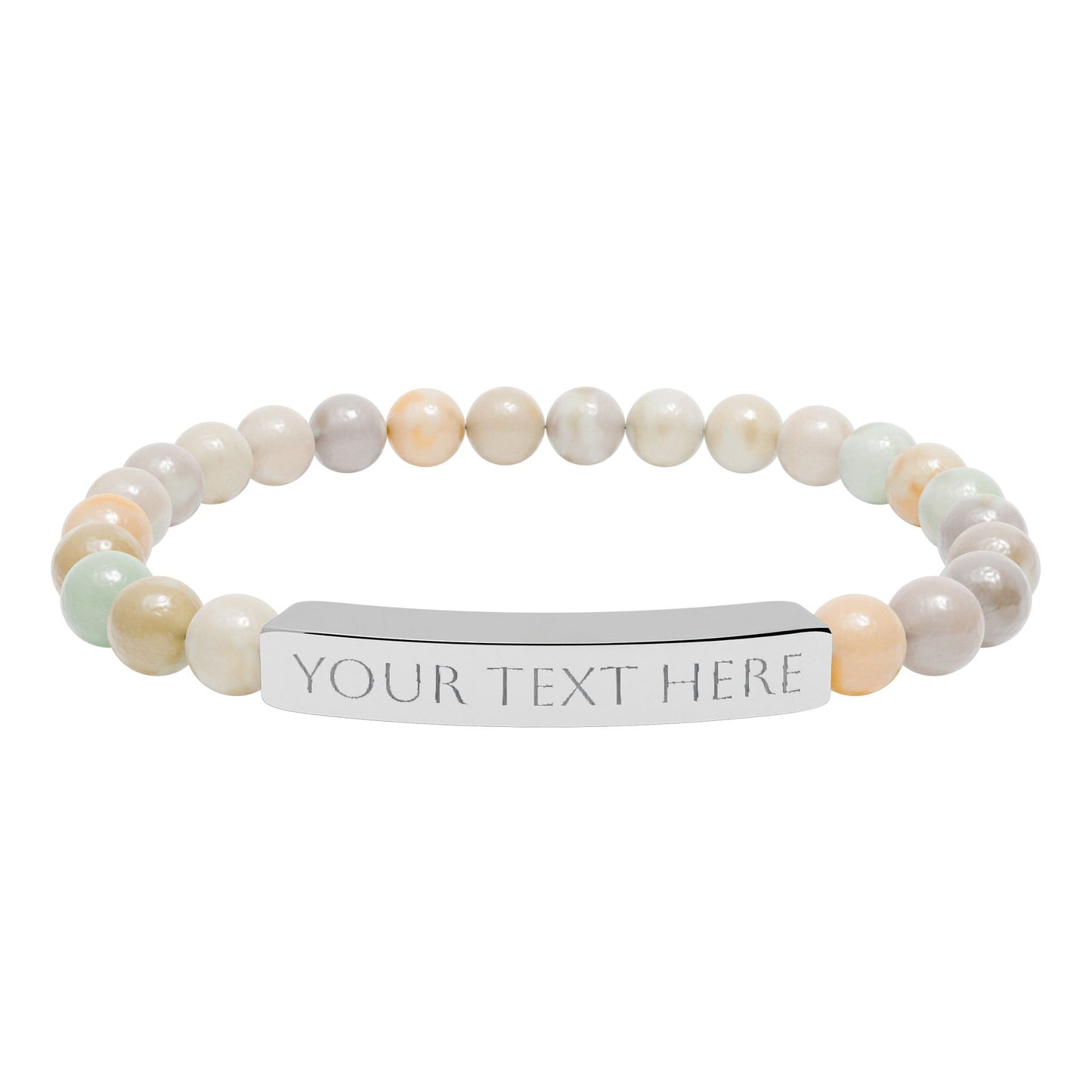Personalized Engraved Natural Stone Stretch Bar Bracelet