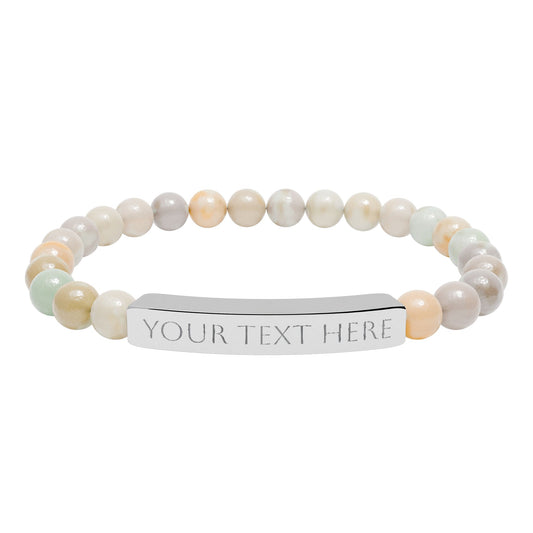 Personalized Engraved Natural Stone Stretch Bar Bracelet