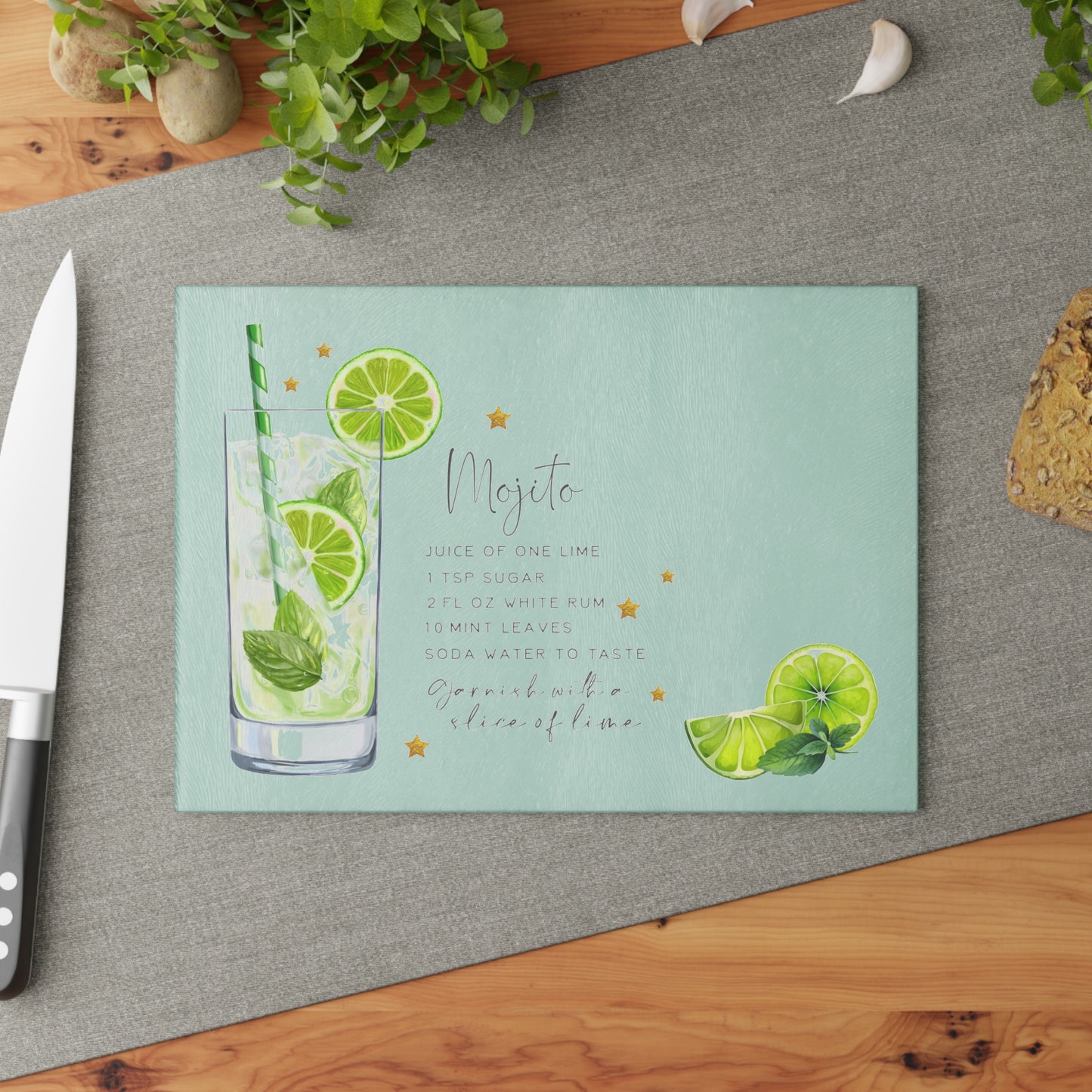 Mojito Recipe Glass Cutting Board