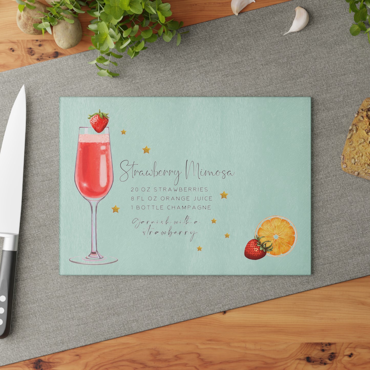 Strawberry Mimosa Recipe Glass Cutting Board