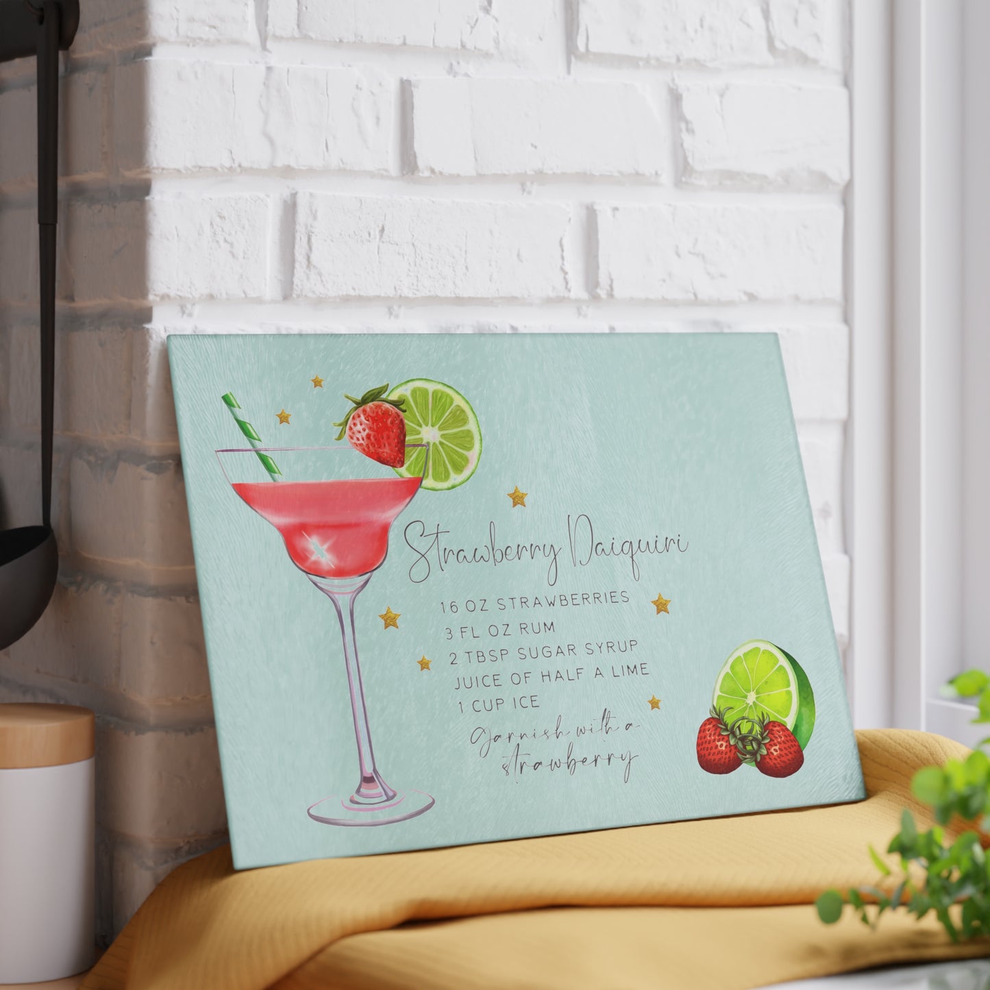 Strawberry Daiquiri Recipe Glass Cutting Board