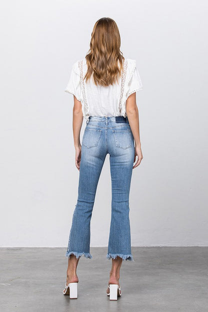 Stretch Mid Rise Crop Flare Jeans