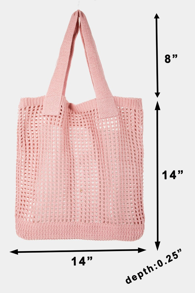 Pointelle Knit Crochet Tote Bag