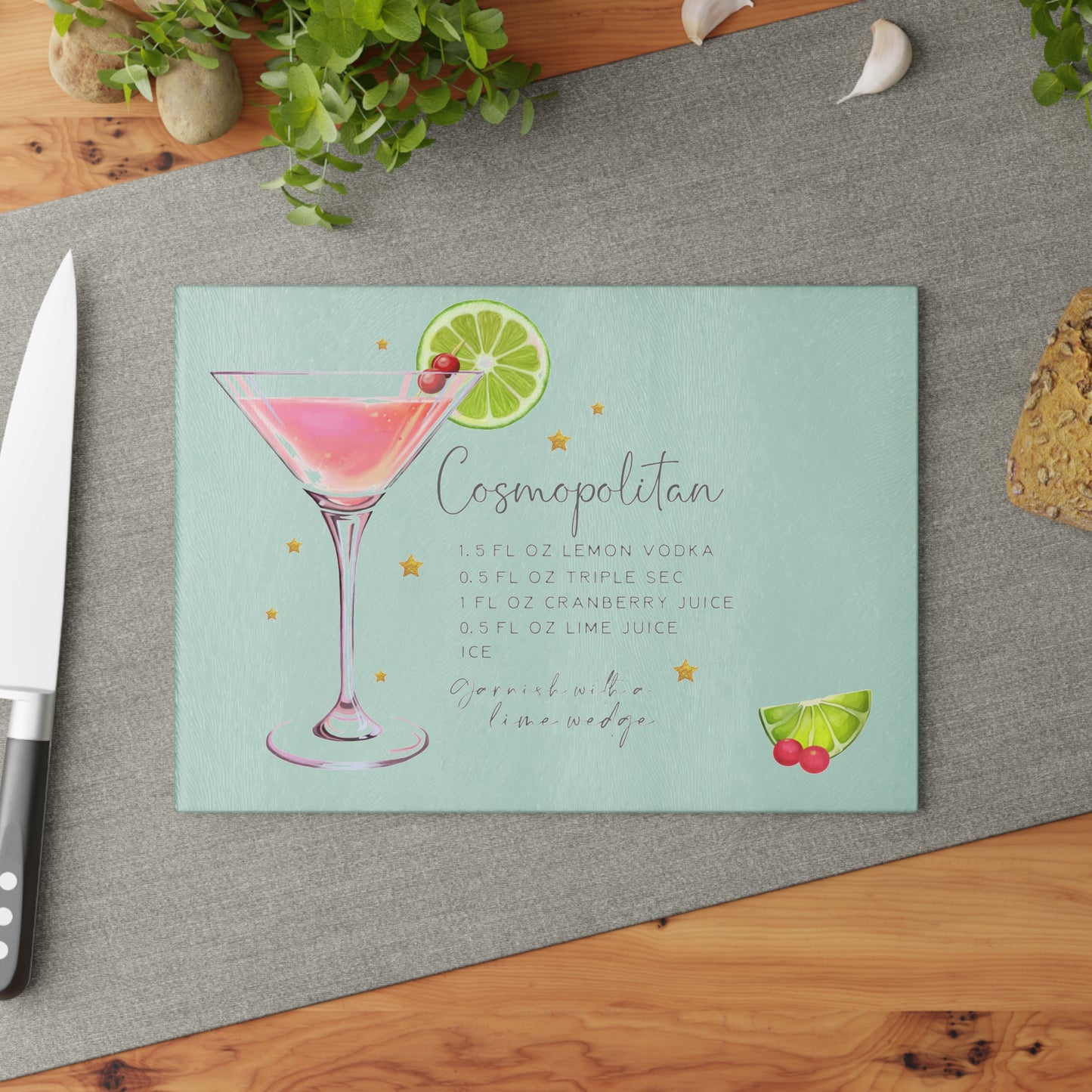 Cosmopolitan Recipe Glass Cutting Board