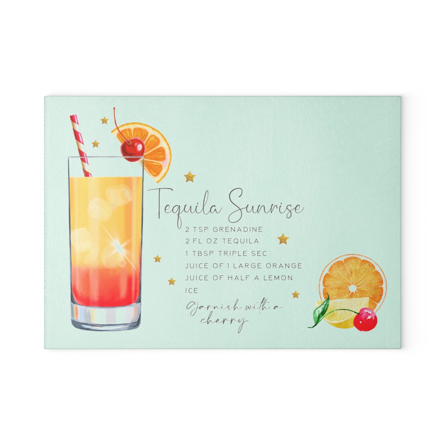 Tequila Sunrise Recipe Glass Cutting Board