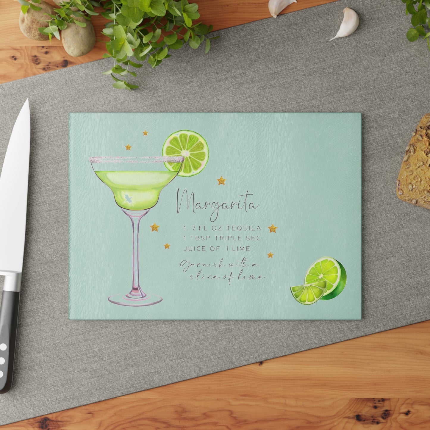 Margarita Recipe Glass Cutting Board