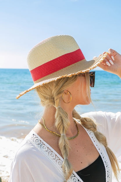 Fray-Edge Color Block Panama Hat