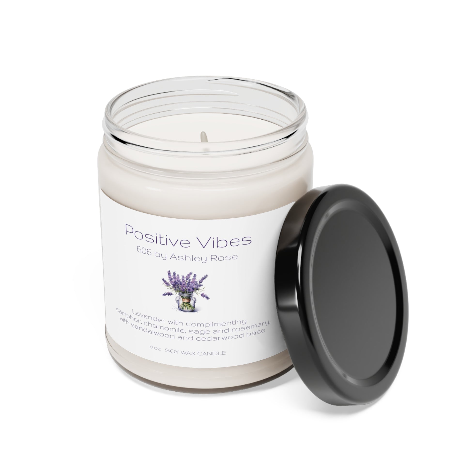 Positive Vibes Scented Soy Candle, 9oz, open lid