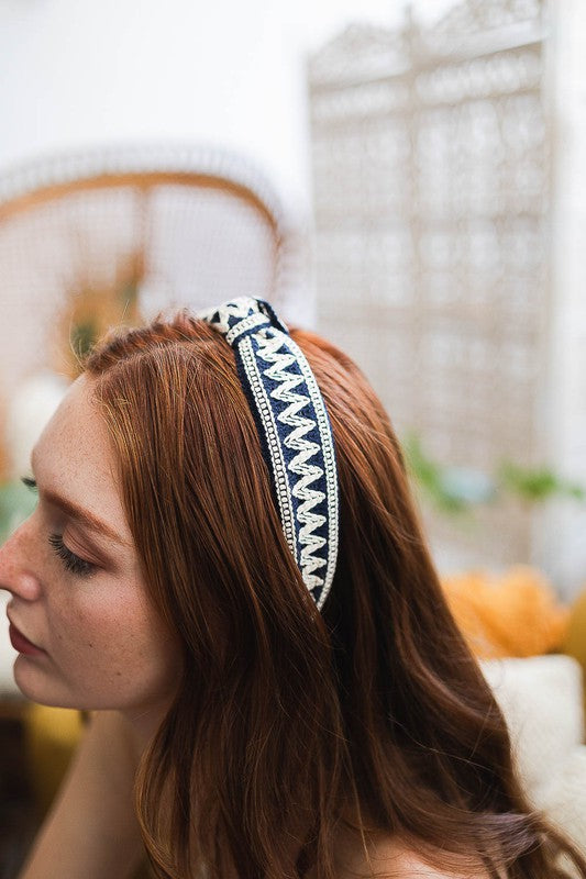 Embroidered Stitch Knotted Headband