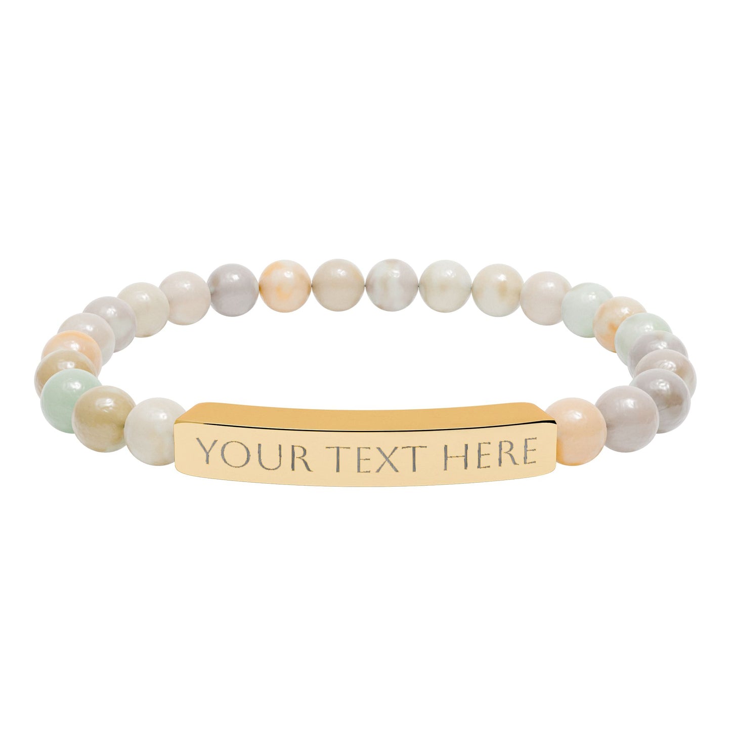 Personalized Engraved Natural Stone Stretch Bar Bracelet