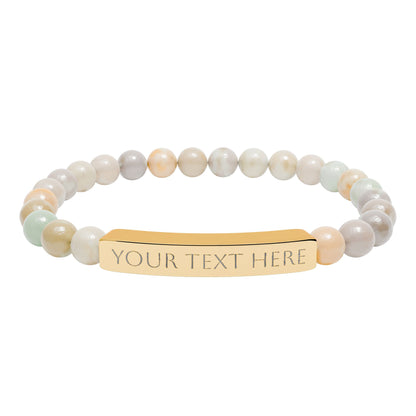 Personalized Engraved Natural Stone Stretch Bar Bracelet