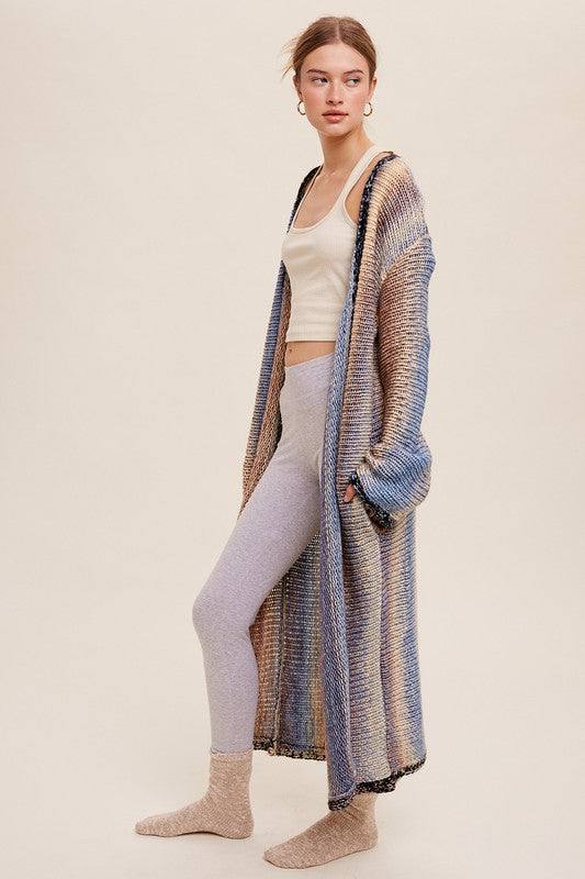 Multi Color Gradation Long Open Cardigan