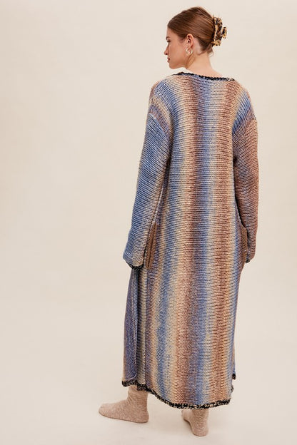 Multi Color Gradation Long Open Cardigan