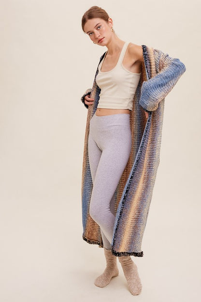 Multi Color Gradation Long Open Cardigan