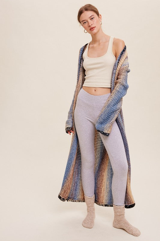 Multi Color Gradation Long Open Cardigan