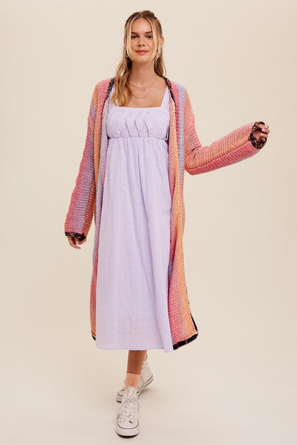 Multi Color Gradation Long Open Cardigan