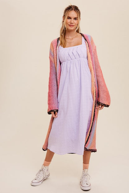 Multi Color Gradation Long Open Cardigan