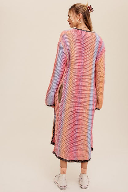 Multi Color Gradation Long Open Cardigan