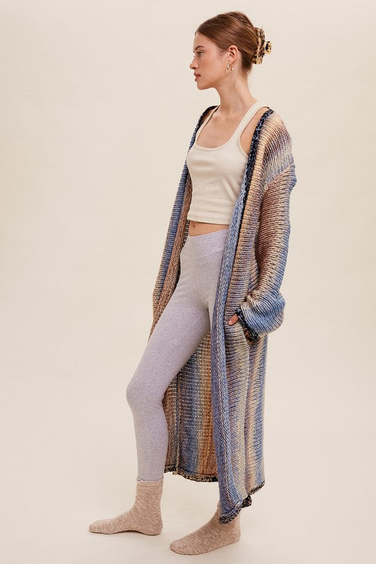 Multi Color Gradation Long Open Cardigan