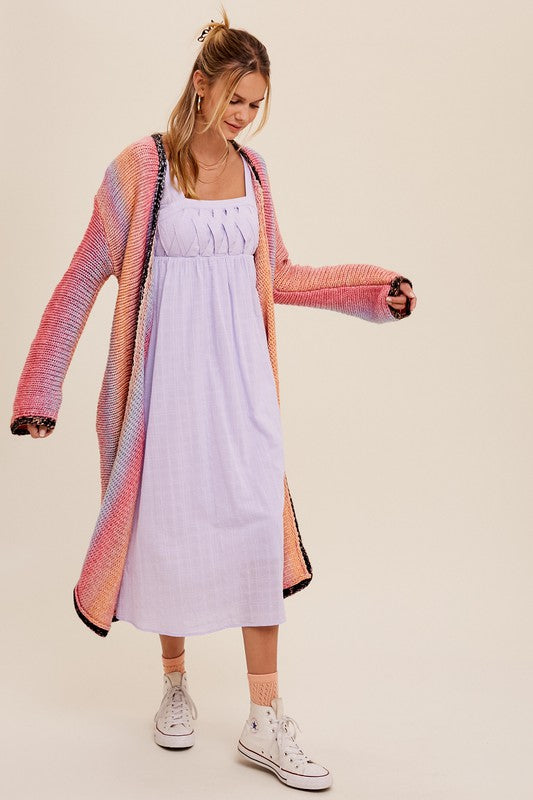 Multi Color Gradation Long Open Cardigan