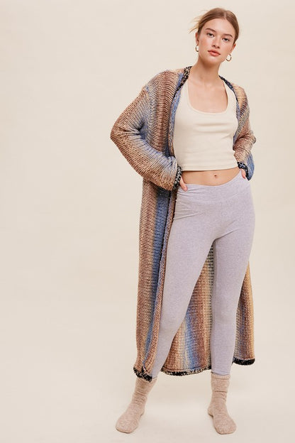 Multi Color Gradation Long Open Cardigan