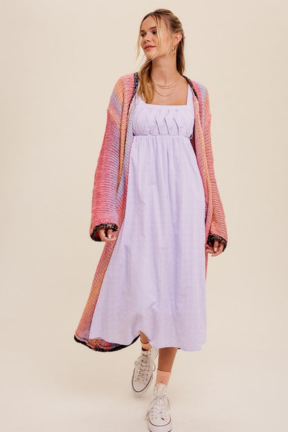 Multi Color Gradation Long Open Cardigan