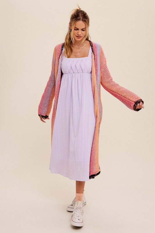 Multi Color Gradation Long Open Cardigan