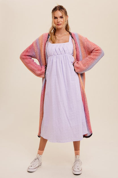 Multi Color Gradation Long Open Cardigan