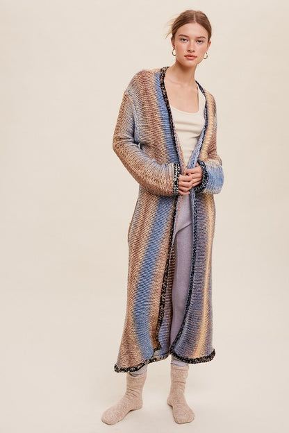 Multi Color Gradation Long Open Cardigan