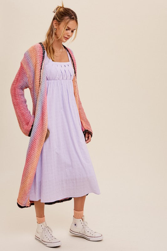 Multi Color Gradation Long Open Cardigan