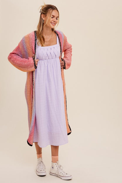 Multi Color Gradation Long Open Cardigan